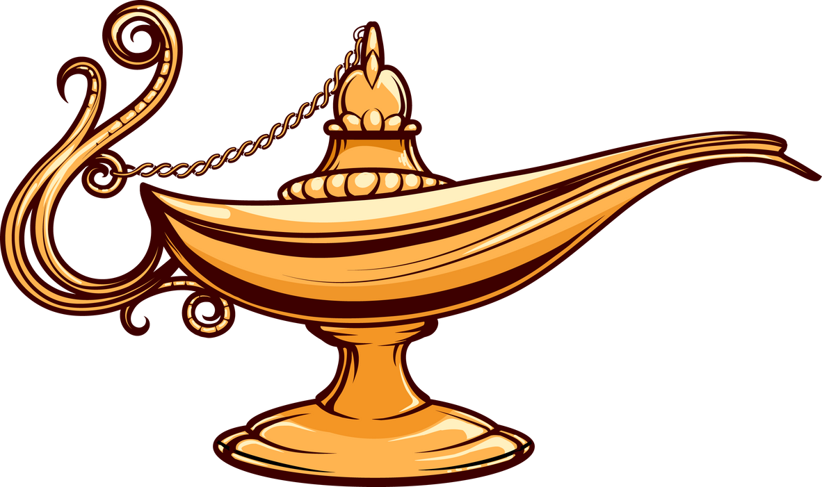 Golden oil lamp. Magic arabic genie symbol